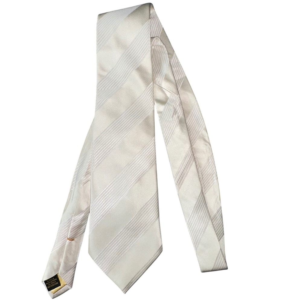 Donald Trump Mens Necktie Stripe Patterned Off White Silk Designer Tie‎